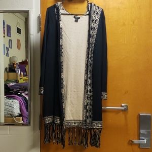 Women's black and tan fringe cardigan
